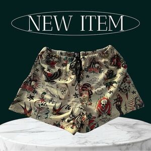 Ed Hardy Multicolor Tattoo Print Athletic Shorts Size XXL